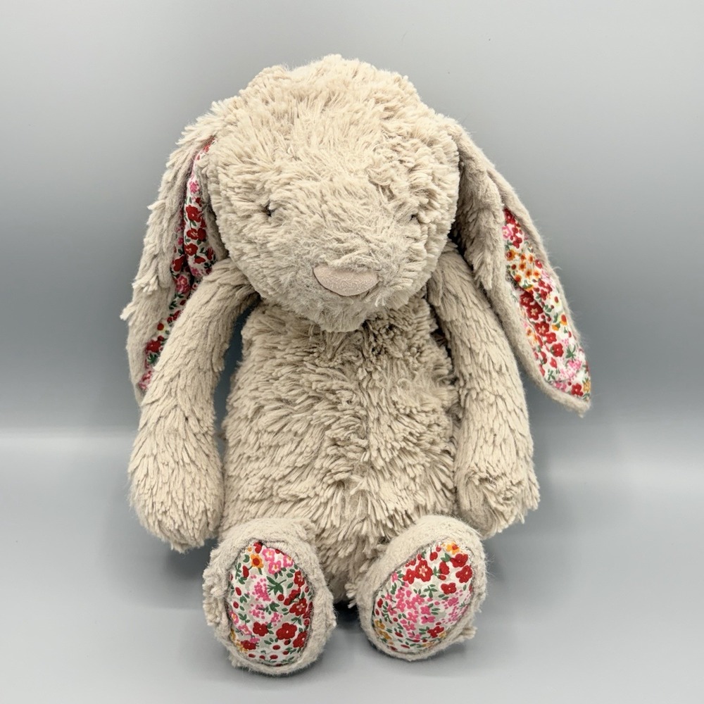 Jellycat Bashful Posy Blossom Bunny Beige Floral Ears Feet Medium 12" RETIRED